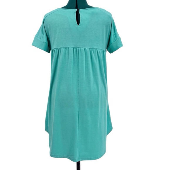 Reborn Turquoise Short Sleeve Button Sides A-Line Tunic Top, Medium - Picture 8 of 16